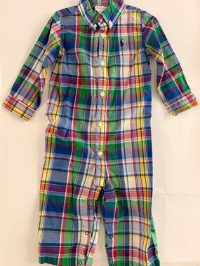 Ralph Lauren Multicolor Plaid Button-Front One-Piece